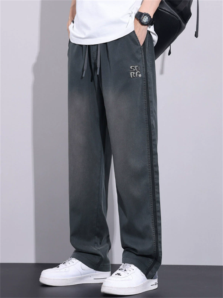 Men's Summer Loose Fit Side Seam Embroidery Staight Leg Pants