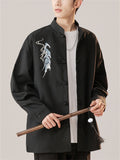 Oriental Style Men's Stand Collar Embroidered Long Sleeve Shirts