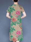 Summer Casual V-neck Floral Print Short Sleeve Dress for Women