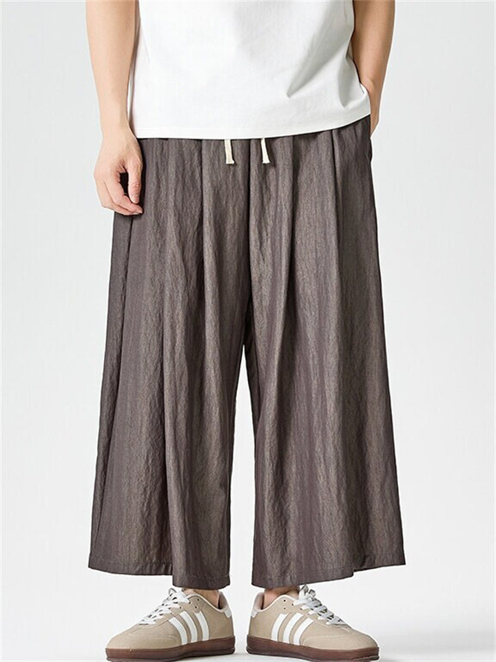 Men's Summer Japanese Style Wide Leg Drape Cropped Pants