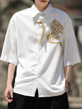 Men's Summer Chinese Style Loose Fit Dragon Embroidered Shirts