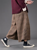Men's Autumn Solid Color Drawstring Wide Leg Pants with Buttons Decor