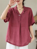 Women's Loose Solid Color Pullover V Neck Short Sleeve Shirts
