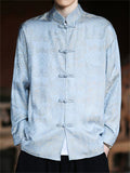 Men's Chinese Style Jacquard Brocade Cardigan Shirts with Stand Collar