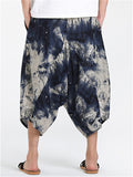 Men's Chinese Style Retro Print Drop Crotch Harem Capri Pants