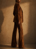 Women's Velvet Tiger Print 2 Piece Blazer and Flare Pant Set