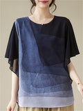 Summer Casual Women's Contrast Color Round Neck Short Sleeve Shirts