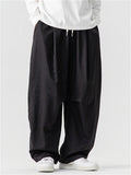 Japanese Style Autumn Drawstring Drape Straight Leg Loose-Fit Pants for Men