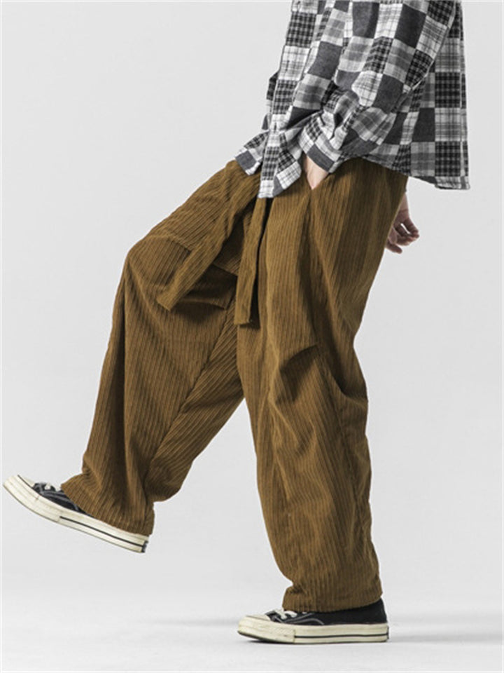 Men's Elastic Waist Warm Corduroy Pants for Autumn Winter