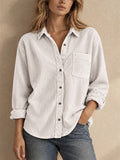 Women Corduroy Button Down Shirt Long Sleeve Pocket Casual Blouse