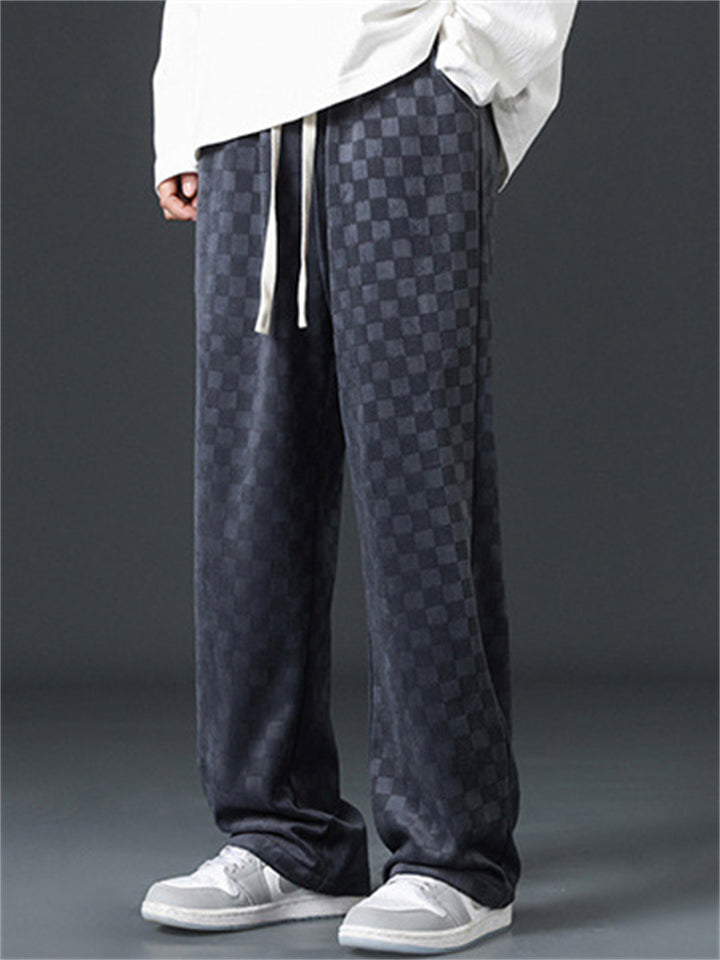Men's Checkered Casual Pants Loose Fit Straight Leg Comfortable Daily Wear