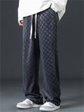 Men's Checkered Casual Pants Loose Fit Straight Leg Comfortable Daily Wear