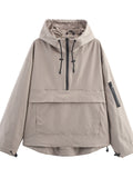 Women's Autumn Casual Solid Color Sporty Hooded Pullover Jackets