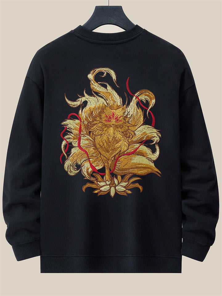 Men's Autumn Cotton Round Neck Phoenix Graphic Embroidered Sweatshirts