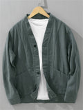 ‌Men's Loose Fit Ramine V-Neck Button Up Casual Jackets Spring Autumn‌