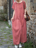 Women's Summer Casual Solid Color Round Neck Dress