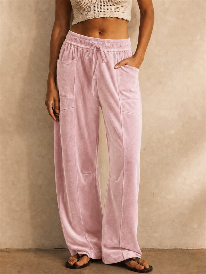 Womens Trendy Velvet High Waisted Wide Leg Cargo Pants
