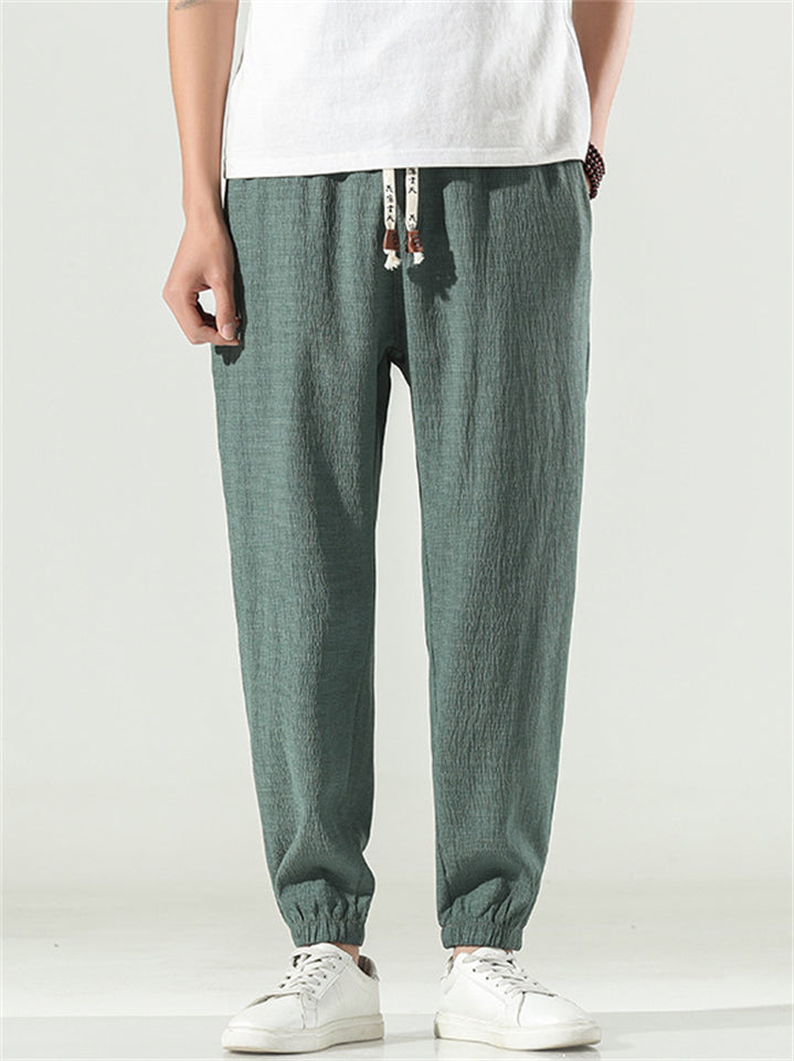 Men's Retro Texture Print Drawstring Jogger Pants