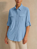 Women Button Down Shirt Quick Dry Roll Sleeve Outdoor Top