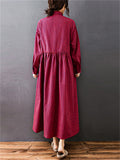 Women's Red Plaid Long Sleeve Lapel Tie-waist Dress