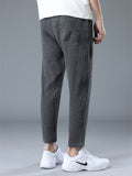 Men's Summer Solid Color Cool Drawstring Cropped Pants