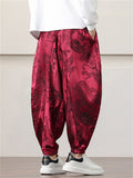 Male Loong Graphic Ankle-tied Ice Silk Lantern Pants