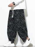 Women's Autumn Casual Texture Printed Wide Leg Carrot Cropped Pants