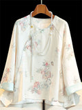 Chinese Vintage Women's O-Neck 3/4 Sleeve Floral Print Shirts