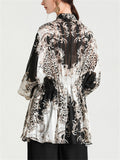 Lady Button Up Lantern Sleeve Printed Satiny Shirts