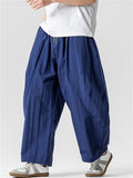 Men's Japanese Style Casual Solid Color Drawstring Wide Leg Pants