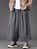 Men's Autumn Solid Color Drawstring Wide Leg Pants with Buttons Decor