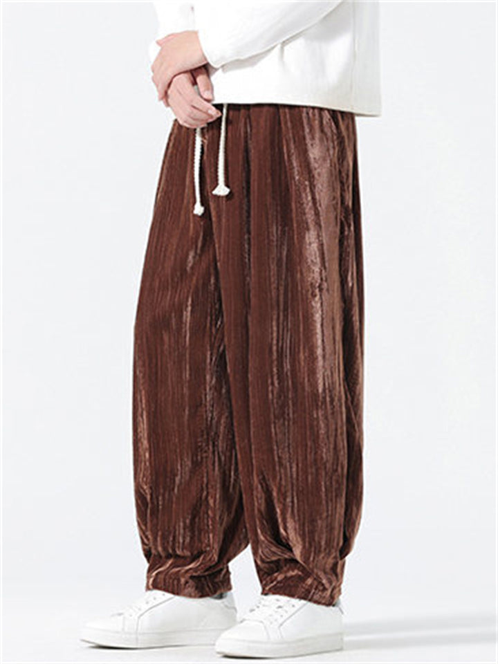 Men's Comfy Autumn Velvet Wrinkled Elastic Waist Drawstring Pants