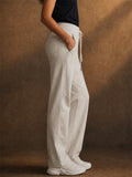 Womens Quick Dry High Waisted Wide Leg Drawstring Cuffs Casual Pants