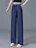 Women's High Waist Drawstring Lightweight Tencel Wide Leg Jeans