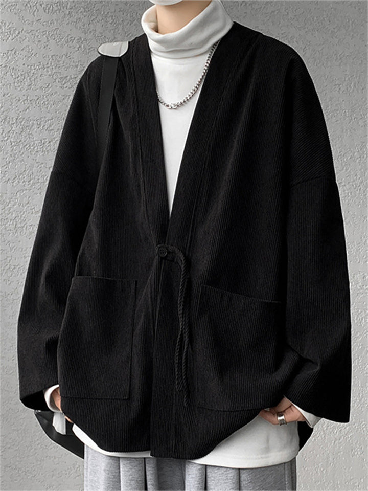 Retro Men's Solid Color Loose Corduroy Textured Pockets Jackets