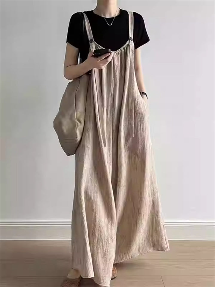 Summer Female Solid Color Wide Leg Drape Overall Jumpsuits