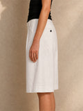 Womens Cotton High Waist Wide Leg Pleated Bermuda Shorts