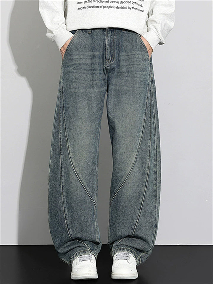 Men's Autumn Fashion Streetwear Loose Straight Fit Denim Scimitar Pants