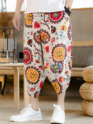 Men's Summer Trendy Print Casual Carrot Capri Pants