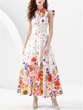 Women's Sleeveless Lapel Collar Floral Maxi Dress for Summer