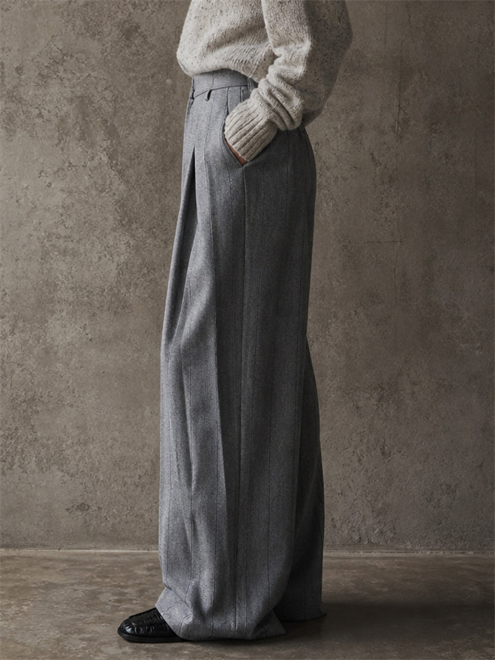 Women High Waist Pinstripe Wide Leg Pleated Office Pants