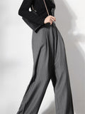 Women's Gray Stripe High-Waist Office Wide Leg Pants