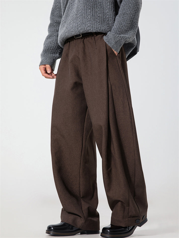 Men's Retro Pleated Solid Color  Elastic Waist Drape Wide Leg Suit Pants