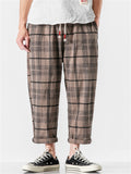 Summer Men's Plaid Casual Cropped Distressed Pants
