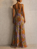 Women 3D Floral Sequins Slit Wedding Guest Gown Formal Prom Dress