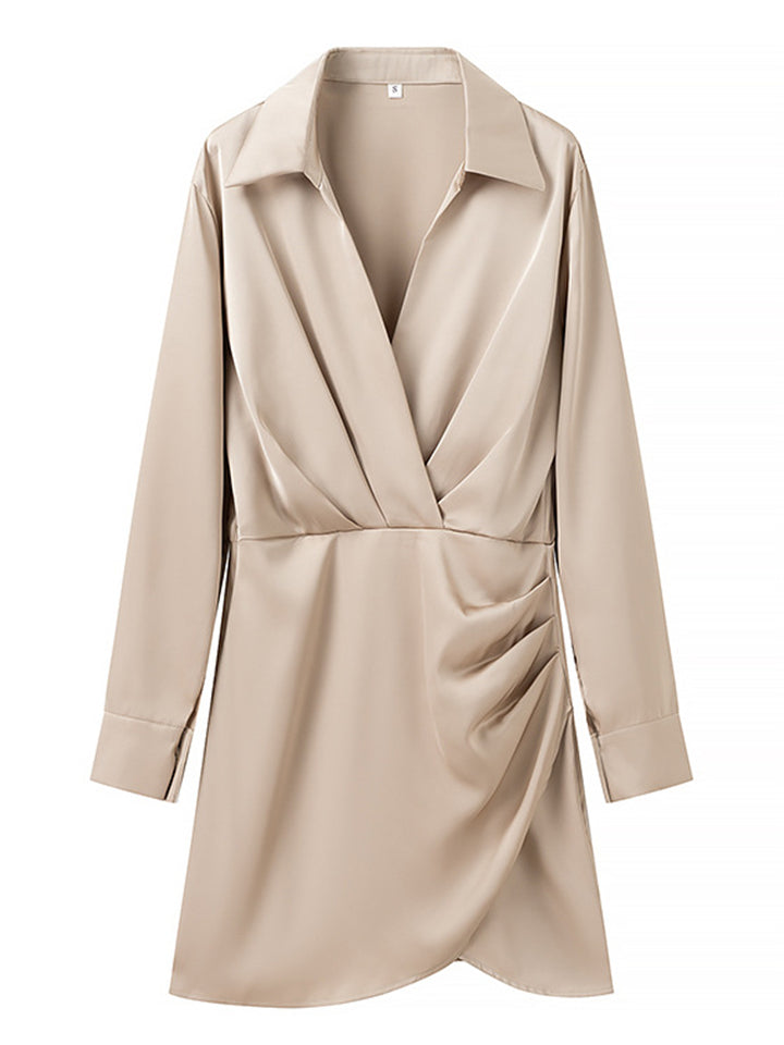 Women's French Style Lapel V Neck Long Sleeve Dress