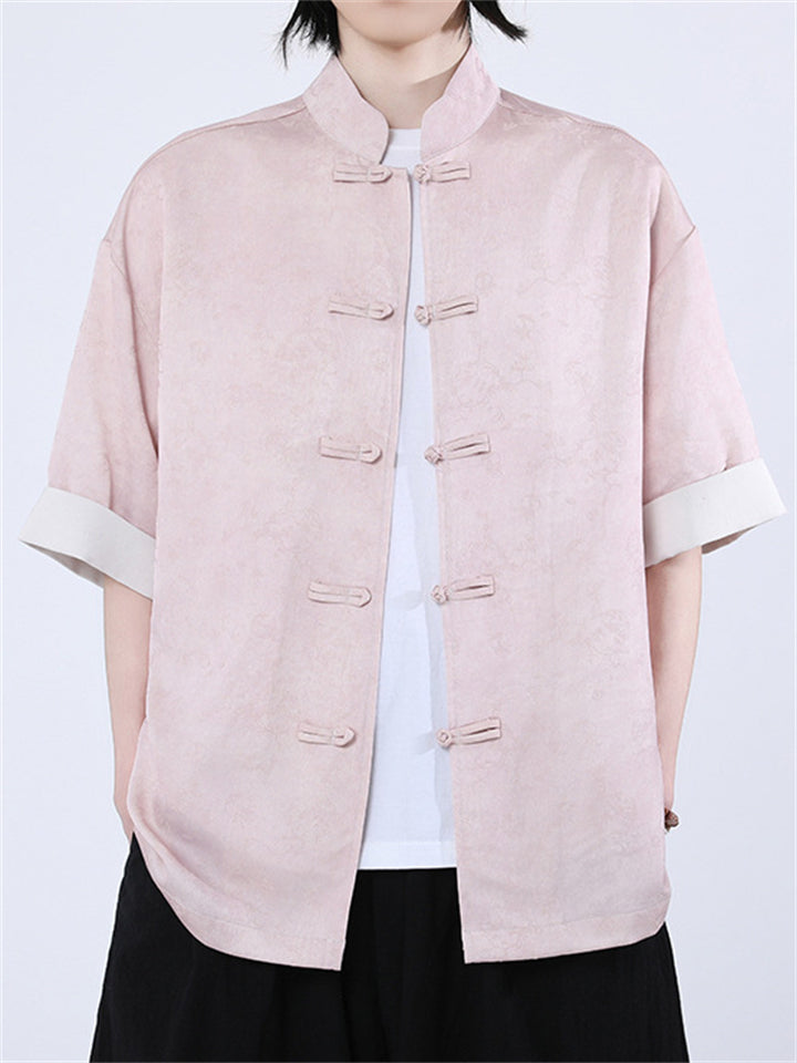 Chinese Style Contrast Color Stand Collar Tang Suit Shirts for Men