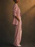 Womens Pink 2 Piece Oversized Blazer and Wide Leg Trouser Suit Set