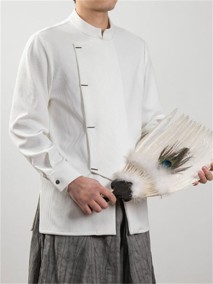 Oriental Style Stand Collar Long Sleeves Linen Shirt for Men
