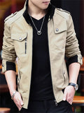 Men's Casual  Autumn Solid Color Cotton Stand Collar Cargo Jackets